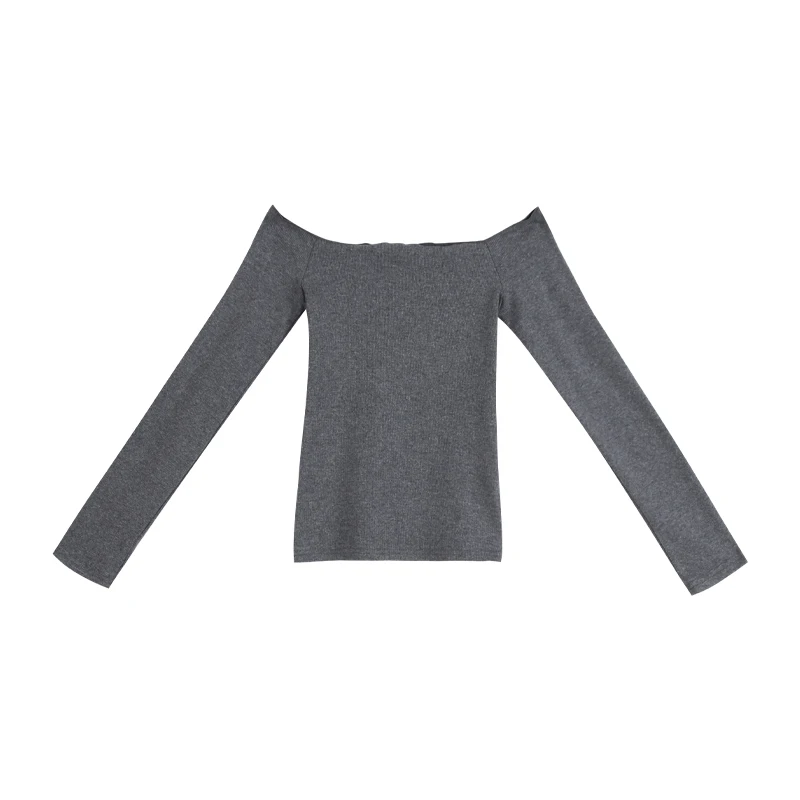 Long Sleeve T-shirts Women Design Sexy Off-shoulder Slim Basic Cropped Tshirts Woman Solid Chic Elegant Slash Neck Tops Ulzzang