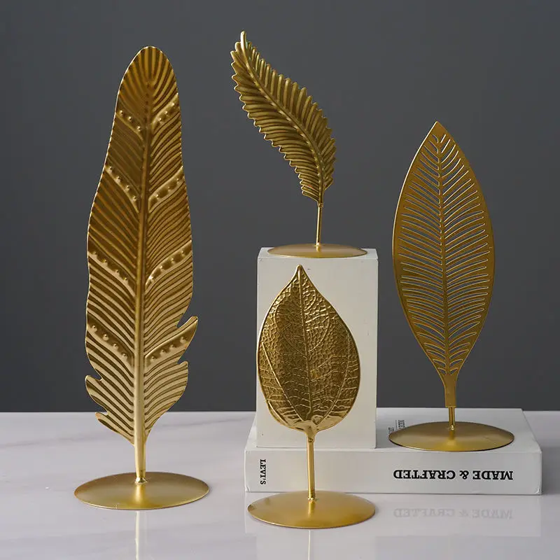 Современное украшение для дома, офисные аксессуары для гостиной, декоративные статуи для дома, статуя с листьями, миниатюрные металлические украшения