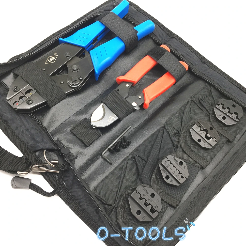 Tool set for crimping connector terminal with electric crimping tool cable cutter replaceable crimping dies pliers jaw clamp