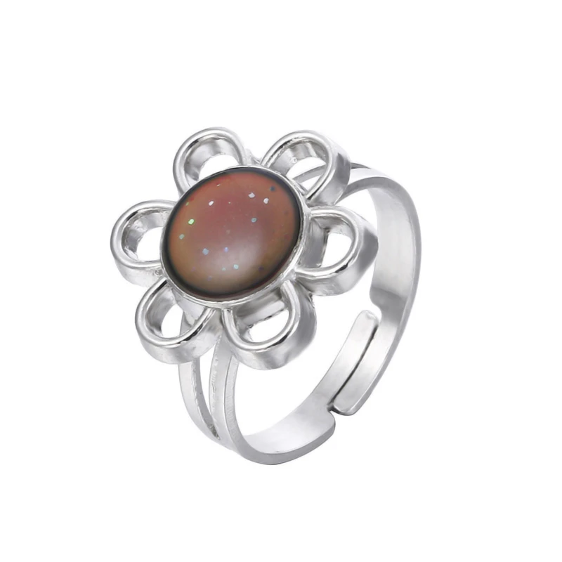 Flower Mood Ring Color Change Mood Ring Adjustable Emotion Feeling Changeable Temperature Ring Jewelry For Women Men Kids Gifts