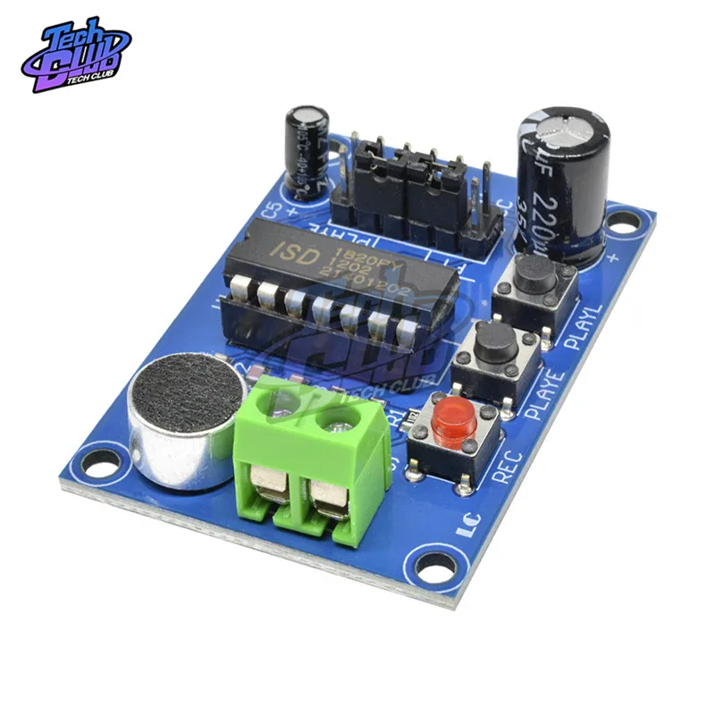 3 ~ 5V ISD1820 Sound/Voice Board Recording and Playback Module Blue PCB Version On-board Microphone Sound Recording Module