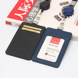 Retractable Lanyards ID Badge Holder Leather Porte Bus Pass Case Cover slip Men Women's Bank Credit Card Holder Strap   Cardhold