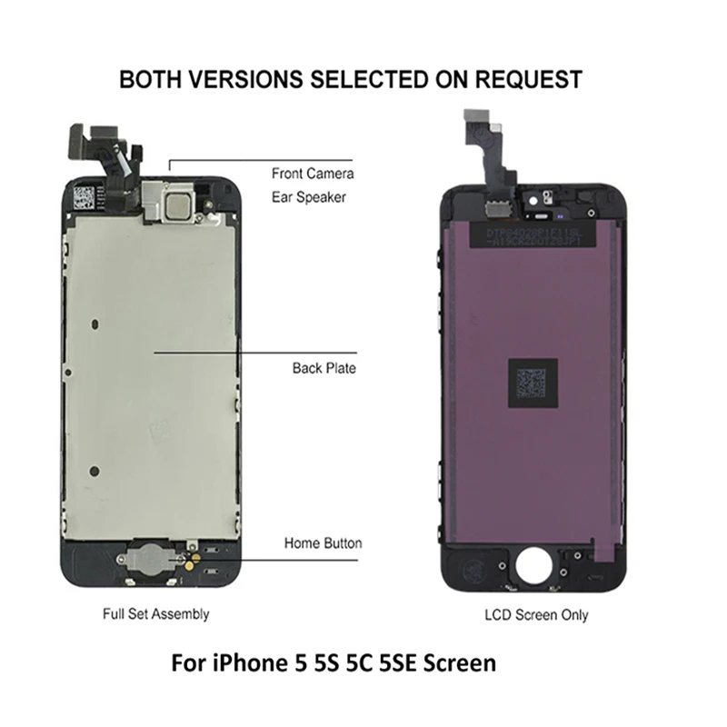 Full Set Screen For iPhone 5 5C 5S 5SE SE 2016 LCD Display Replacement Kit Touch Digitizer Assembly+Front Camera+Home Button