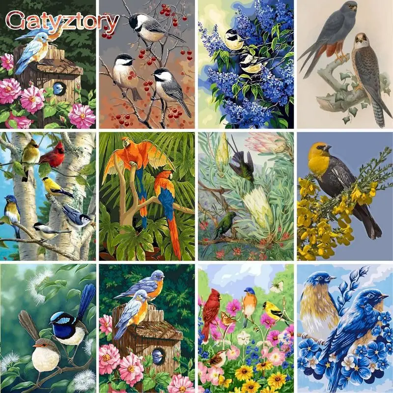 

GATYZTORY 40×50cm DIY Painting By Numbers Flowers Picture For Living Room Home Decoration Coloring By Numbers Birds Unique Gift