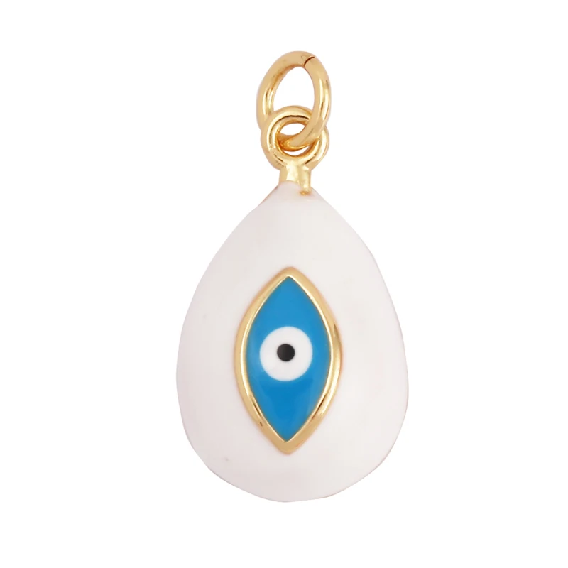 Evil Eye Tropfen-Emaille-Charm, neonrosa, orange, türkis, blaues Öl, tief ausgeschnitten, echt vergoldet, Halskette, Armband, Anhänger M09 M93 – Detail 28