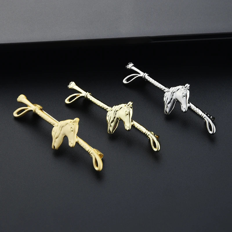 Wuli&baby Metal Horsewhip Brooches Women Unisex 3-color Horse Head Whip Party Casual Brooch Pins Gifts