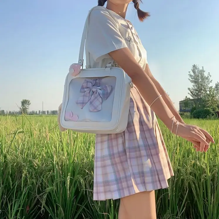 Japanses Itabag kwadratowy plecak 3 sposoby kobiety PU skórzany tył paczka kobieta Kawaii szkolne torby dziewczyny śliczne jasne Ita torba