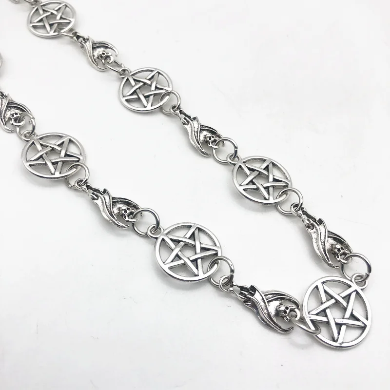 Goth Indie Silver Color Pentagram bat Necklaces Chains for Women E Girl Grunge Aesthetic Accessories Jewelry Unif Choker