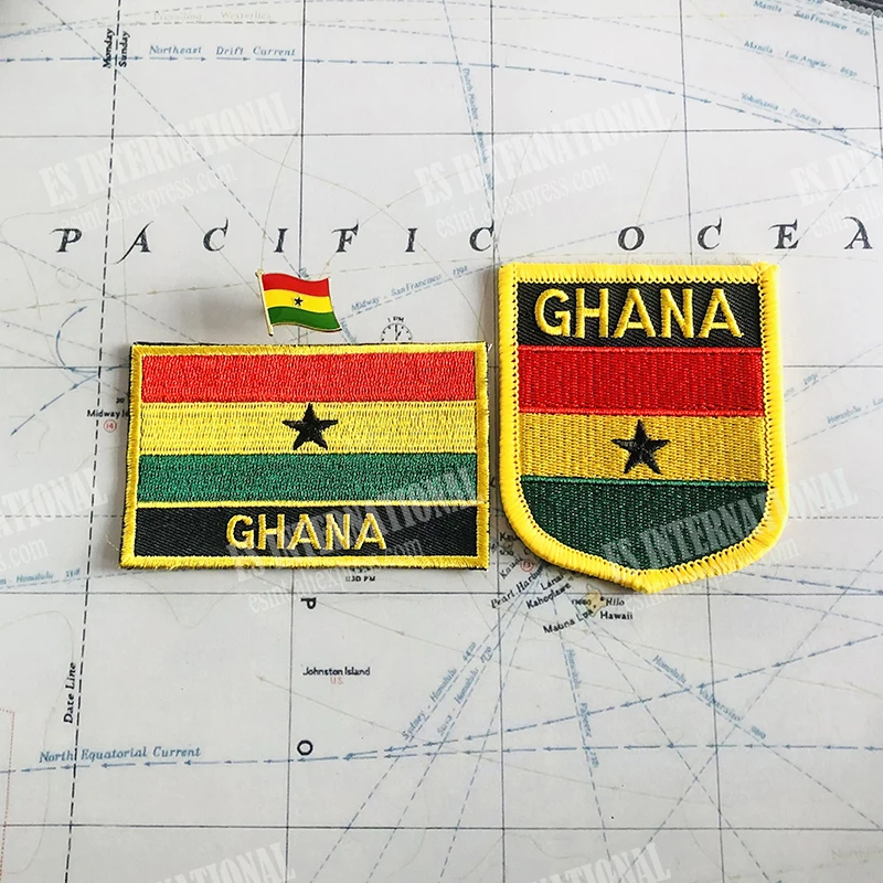 GHANA Naszywki z flagą narodową Naszywka z tarczą i kwadratową przypinką Jeden zestaw na opaską na tkaninie Ozdoba plecaka