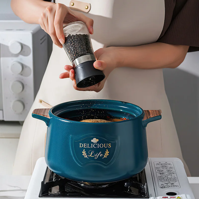 3-6.5L Ceramic Casserole Nordic Simplicity Blue Soup Pot Large Saucepan Cooking Utensils Household Kitchen Supplies Cooking Pot