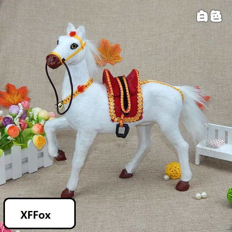 big White Horse Model Realistic Plastic & Fur Simulation with Raising Leg home decoration 29x27cm Gift