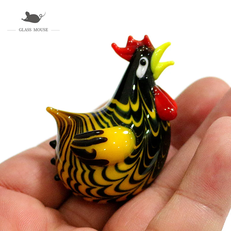 

Handmade Artistic Glass Chicken Small Sculpture Cute Rooster Poultry Animal Mini Figurine Home Decoration Ornament Gift For Kids