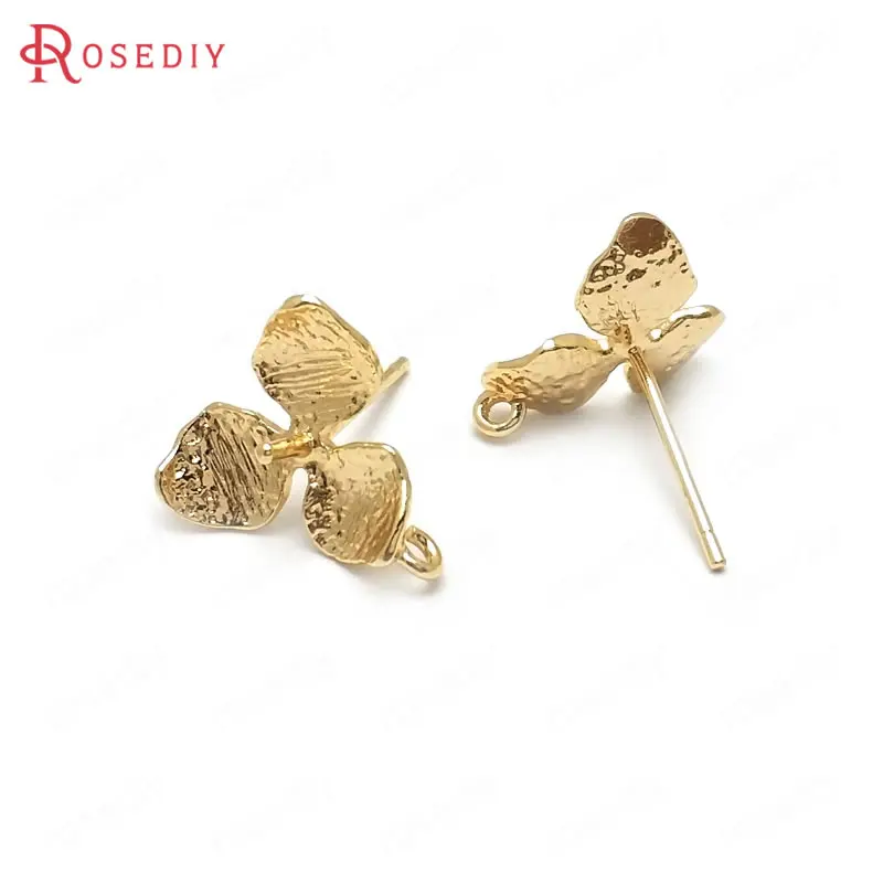 (C958)10 pieces 11x11mm High Quality Gold Color Brass + Half Hole Pin Flower Stud Earrings Diy Jewelry Findings Accessories