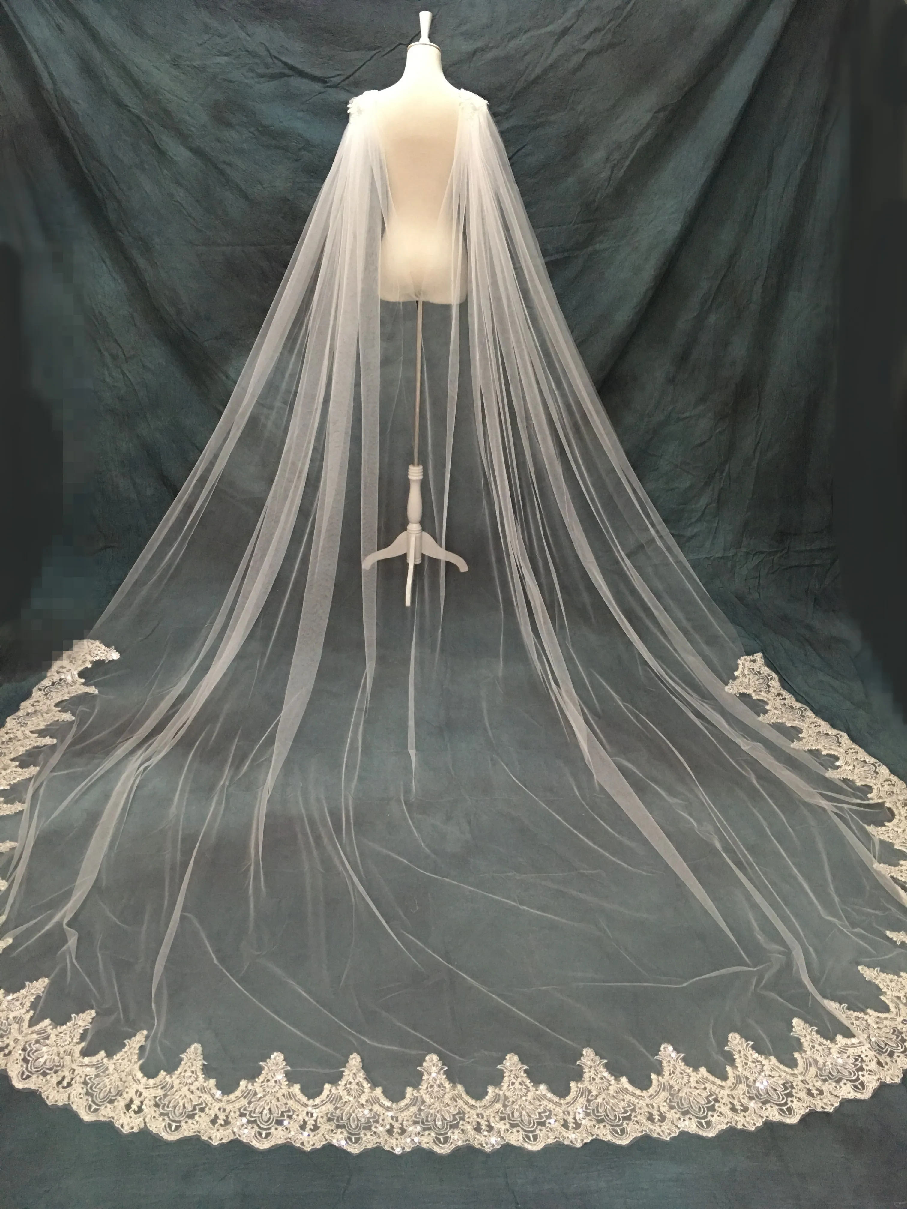 3M*3M One Layer Wedding Cloak Cathedral Length Bridal Cape Shoulder Veil In White , Ivory Bridal Accessories