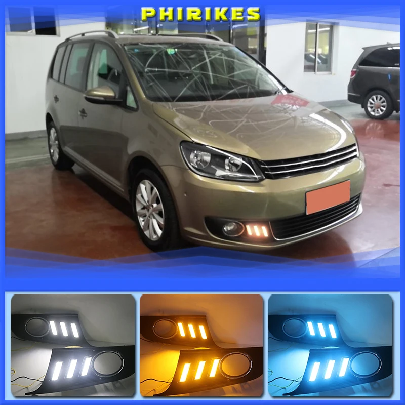 

For Volkswagen vw Touran 2011-2015 with Dynamic moving yellow turn signal and blue night light LED DRL daytime running light