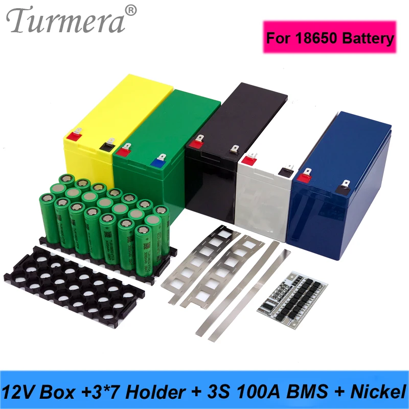 

Turmera 12V 7Ah to 24Ah Battery Storage Box 3X7 18650 Holder 3S 100A BMS with Welding Nickel Use in Motorcycle Replace Lead-Acid