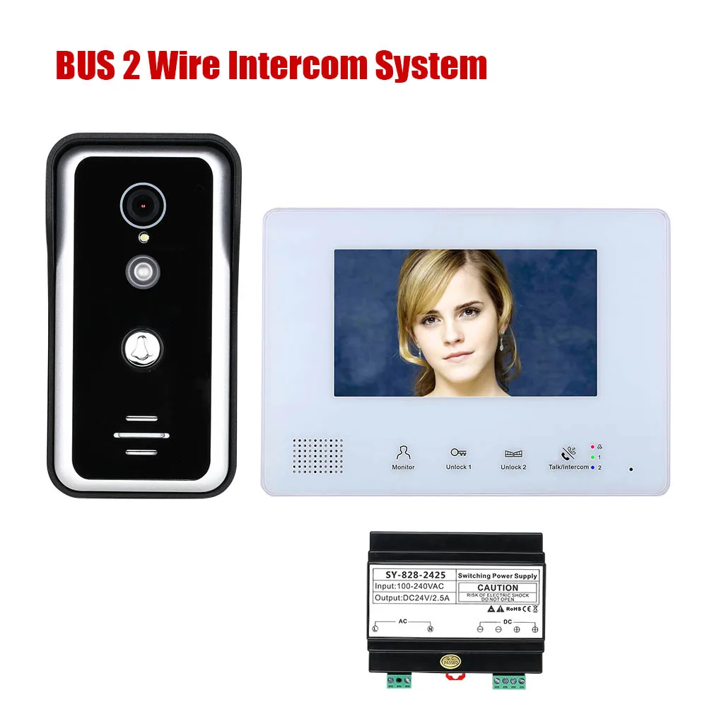 

7 Inch 1-doorbell camera 1/2/3/4-monitor Night Vision BUS 2 Wire Video Door Phone Intercom systems for home