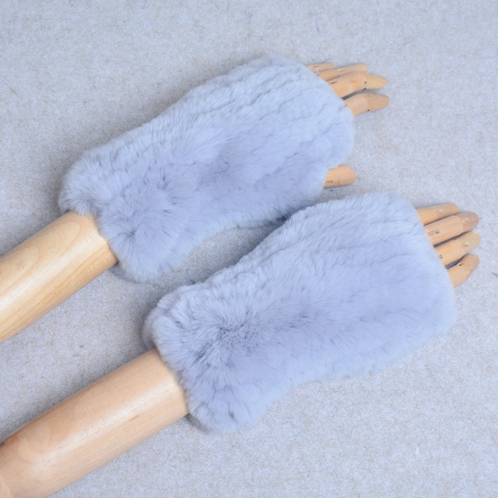 New Style Winter Girl Natural Real Rex Rabbit Fur Gloves Good Elastic Knitted Rabbit Fur Mittens Lady Real Rex Rabbit Fur Gloves