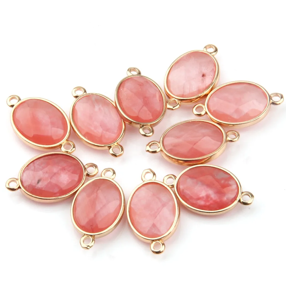 Natural Stone Water Drop Shape Rose Quartzz/Tiger Eyes Pendant Double hole connector DIY for Necklace or Jewelry Making