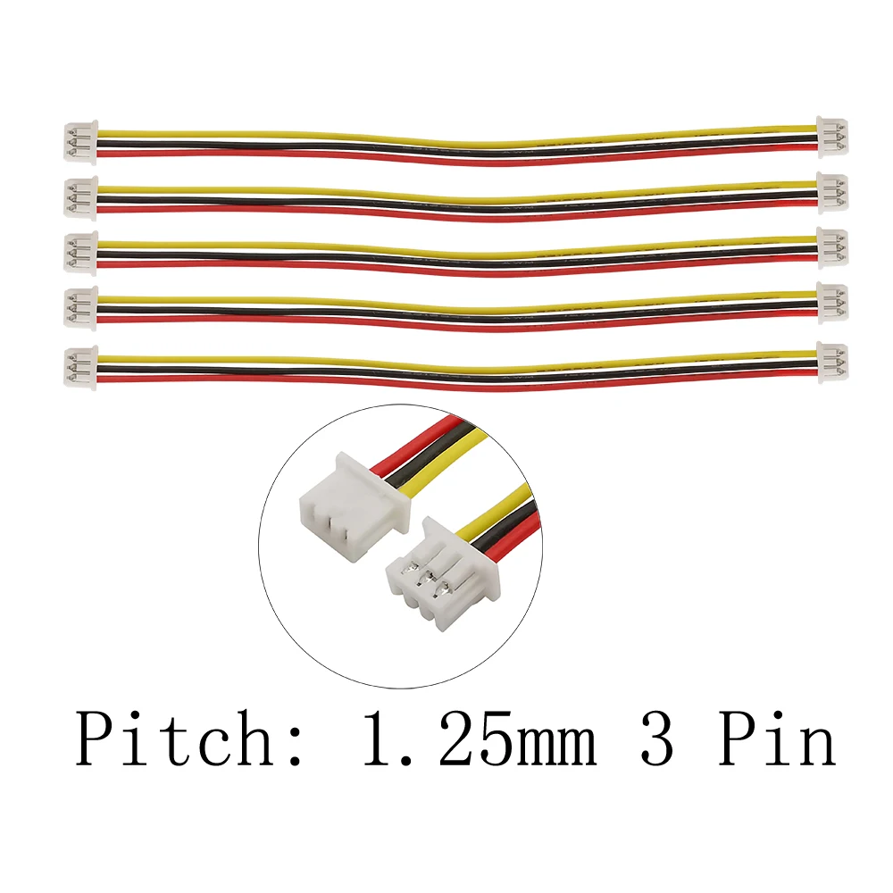 5/10/20/Pcs Pitch 1.25mm Micro JST Double Female Wire Connector 3 Pin JST Jack Terminal Cable Connectors 10cm/15cm/ 20cm Wires