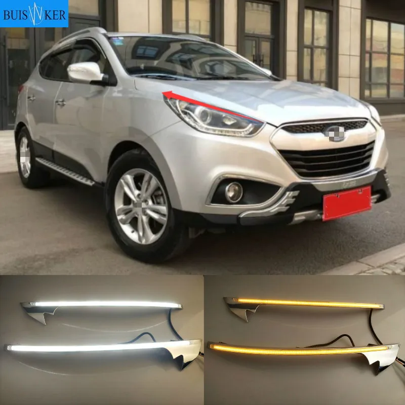 

2Pcs LED Daytime Running Light For Hyundai IX35 2010 2011 2012 2013 Yellow Turn Signal Relay Car Headlight Eyebrow