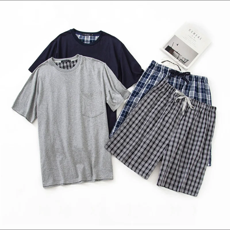 

Simple 100% cotton short pajama sets men sleepwear O-neck homewear short sleeve male pijamas pyjamas sleepwear