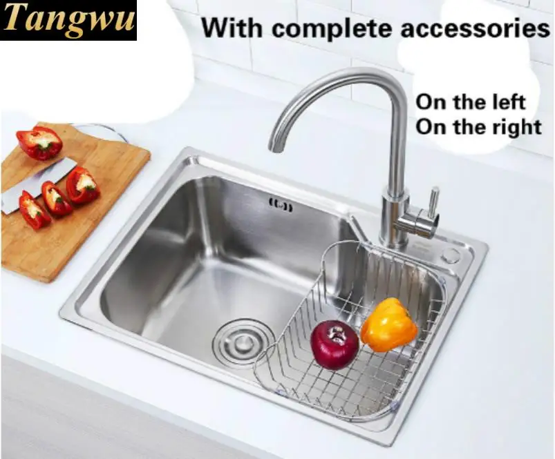 Free shipping Food grade 304 stainless steel kitchen sink 0.7 mm ordinary single slot washing bowl hot sell 65x43 CM