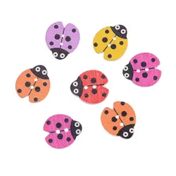 Free Shipping Retail 10Pcs Random Mixed Lovely Cartoon Ladybug 2 Holes Multicolor Wood Sewing Buttons Scrapbooking 18mmx16mm