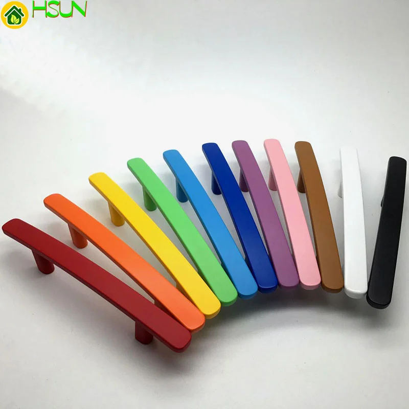 Hole pitch 96 / 128 black and white yellow green blue pink color children's room American wardrobe door handle drawer cabinet