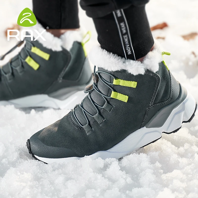 RAX Mens Geunine Leather Hiking Shoes For Men Fleece Snow Boots Warm Trekking Walking Shoes Hiking Boots Men Sneakers Boots