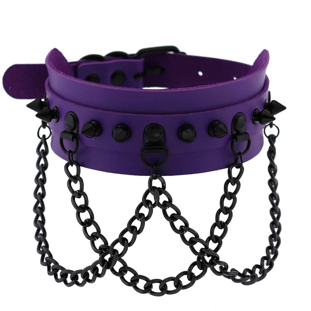 Emo Purple Goth Punk Leather Choker Necklaces Women Men Harajuku Black Rivet Metal Chian Necklace Halloween Cosplay Y2K Jewelry