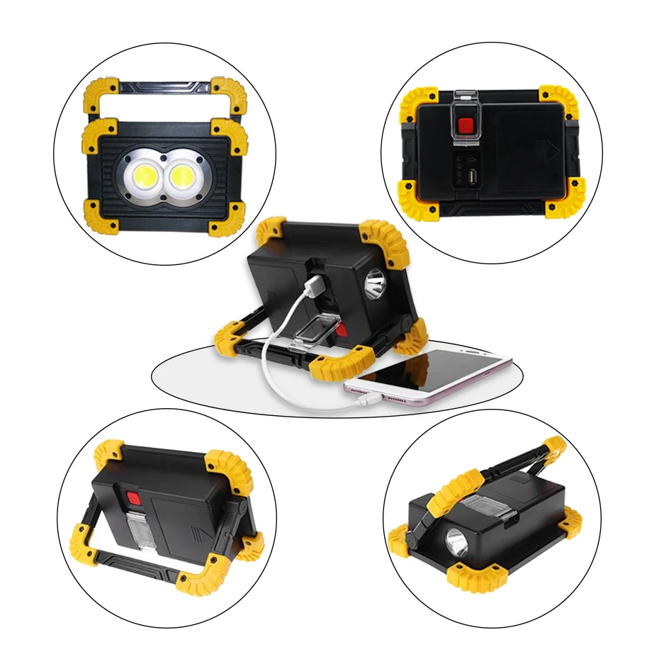 Portable Spotlight 20W Rechargeable LED Work Light Outdoor COB Camping Light for Hiking Working Car Repairing Workshop