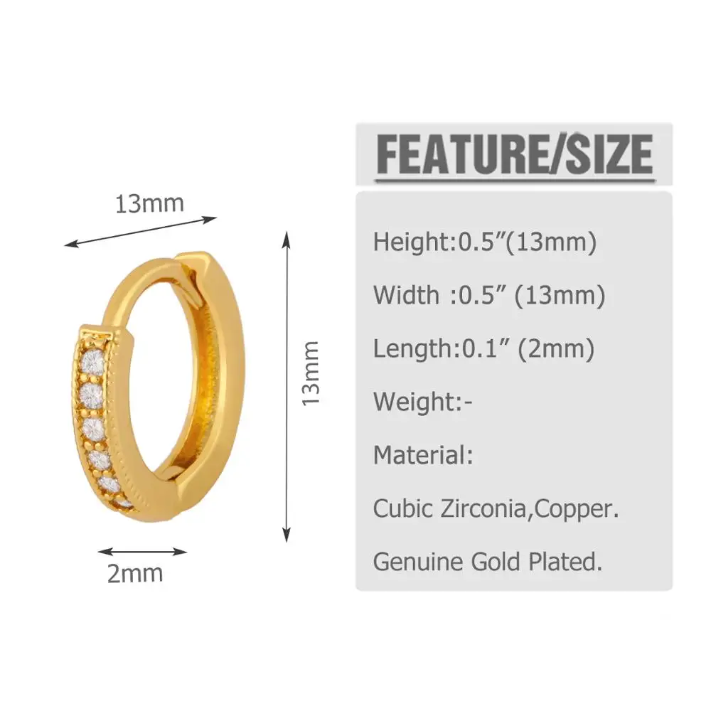 OCESRIO DIY Gold Small Single Row Zircon Earrings Hooks For Women With Small White Stone Crystal Earring Jewelry erha067