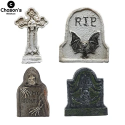 4pcs Mini RIP Tombstones Skulls DIY Cemetery Coffin Graveyard Miniature Halloween Decoration Fairy Garden Ornaments Accessories