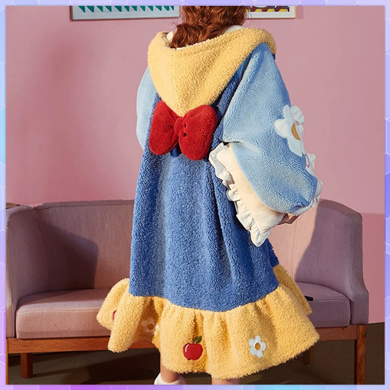 Princess Robes Women Winter Coats For Home Clothing Kimono Coral Velvet Dressing Gown Thick Student Cute Plus Velvet Bathrobe