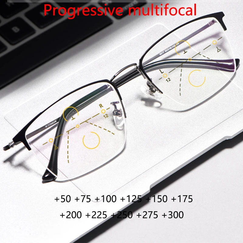 

Titanium Progressive Multifocal Reading Glasses Man Women Ultralight Eyewear Half Frame Presbyopic Glasses Fashion Eyeglasses