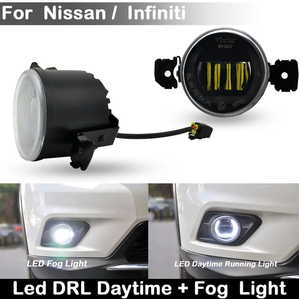 For Nissan Sentra Altima Rogue Maxima Versa  Pathfinder X-Trail Infiniti M35/M45 G37 JX35 QX60 LED DRL Daytime Light + Fog Lamp