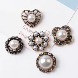 5 Pcs/Lot Rhinestone Pearl Flower Plate Diamond Button Jewelry Scarf For Hair Accessories Sewing Decorative Clothing Coat