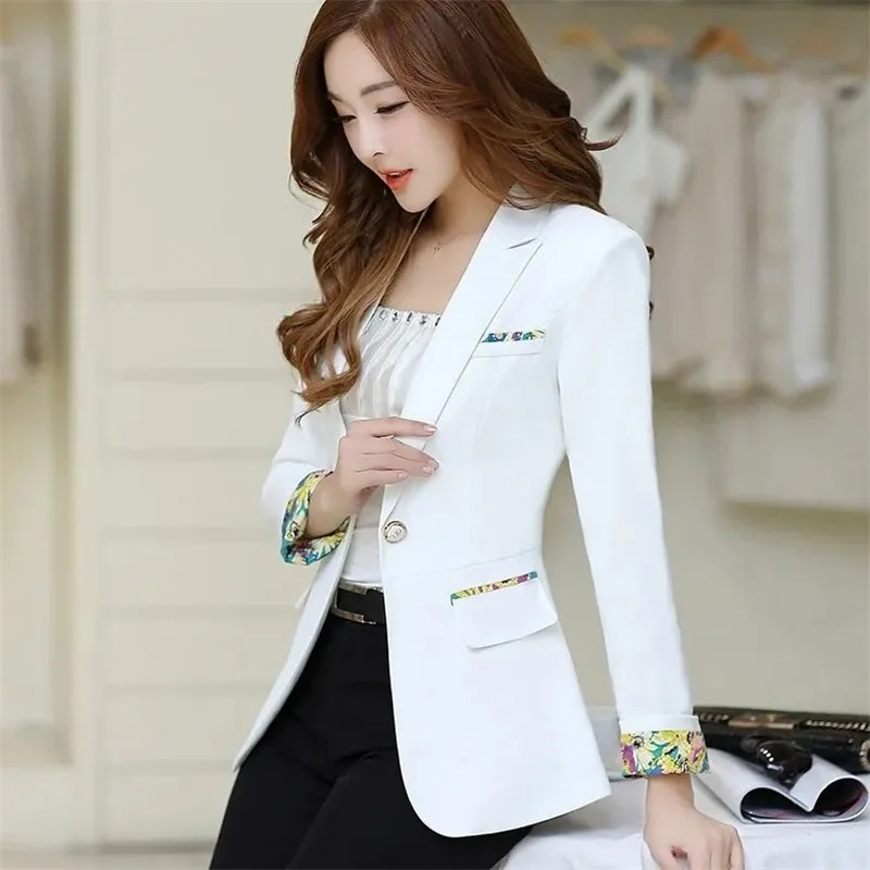 Women\'s Suit Jacket A Button Long Sleeved Short Korean Female Spring And Autumn 2021 New Casual Ladies White Blazer Wild Tops