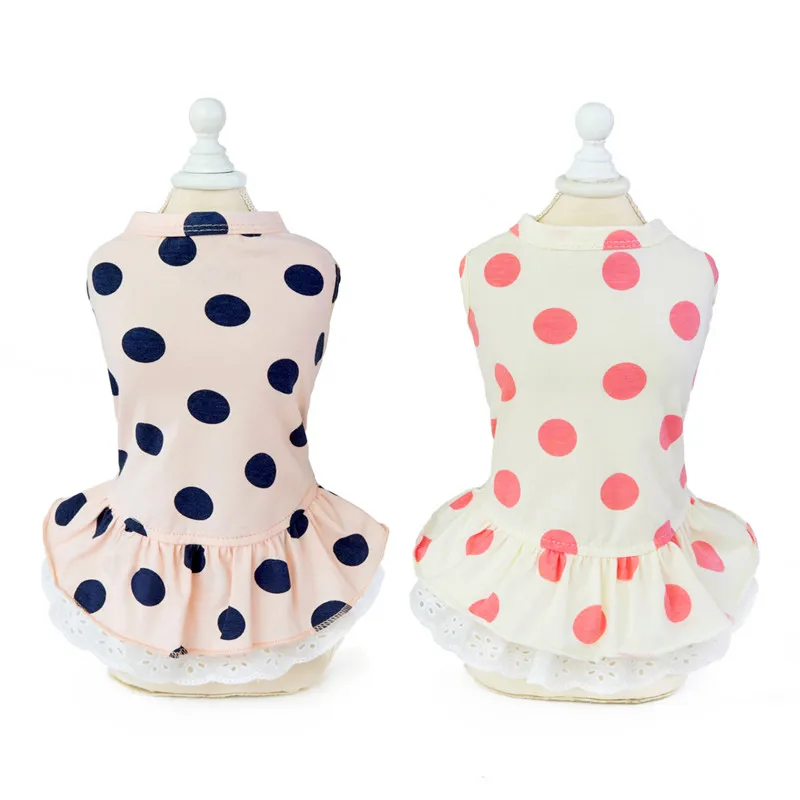 Fashion Dot Bow Cat Dog Dress Skirt Summer Sweer Pet Princess Dresses for Small Dogs Shih Tzu Yorkshire Clothing Puppy Clothes