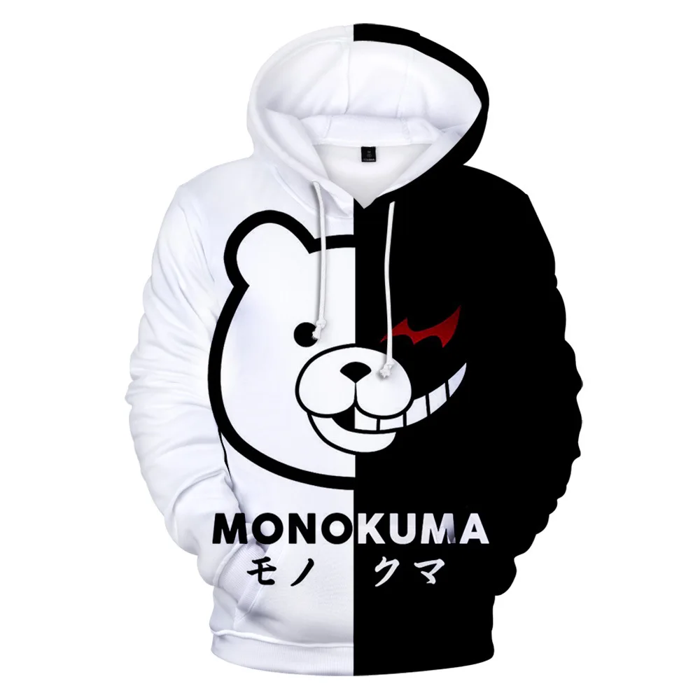 Anime recruté anronpa Monokuma 3D Print Men Hoodies, PVD Black White Bear, Long Sleeve Pullover Hooded Jacket, Cosplay Costume