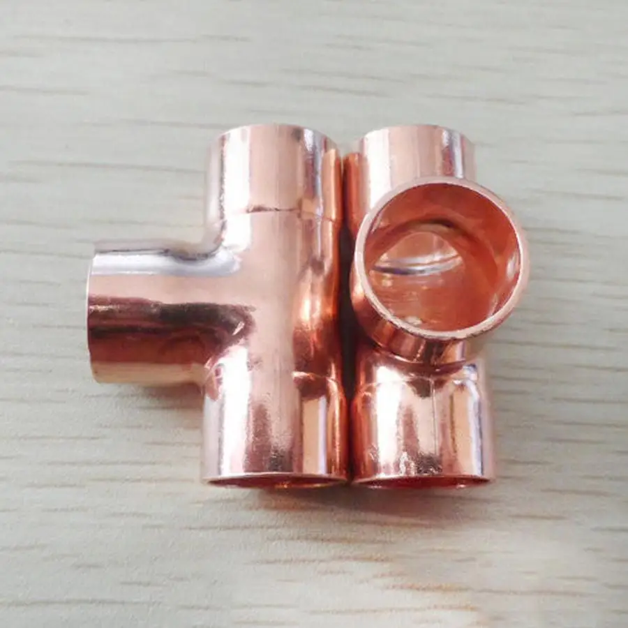 9.52mm Inner Dia x0.8mm Thickness Copper Equal Tee Socket Weld End Feed Coupler Plumbing Fitting Water Gas Oil