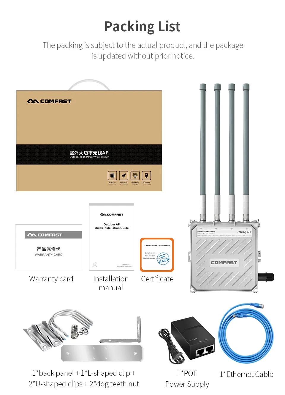 high power CF-WA800-V3 5Ghz Dual band Outdoor wireless AP 1300M gigabit wi-fi Ethernet POE 4 External antenna base station