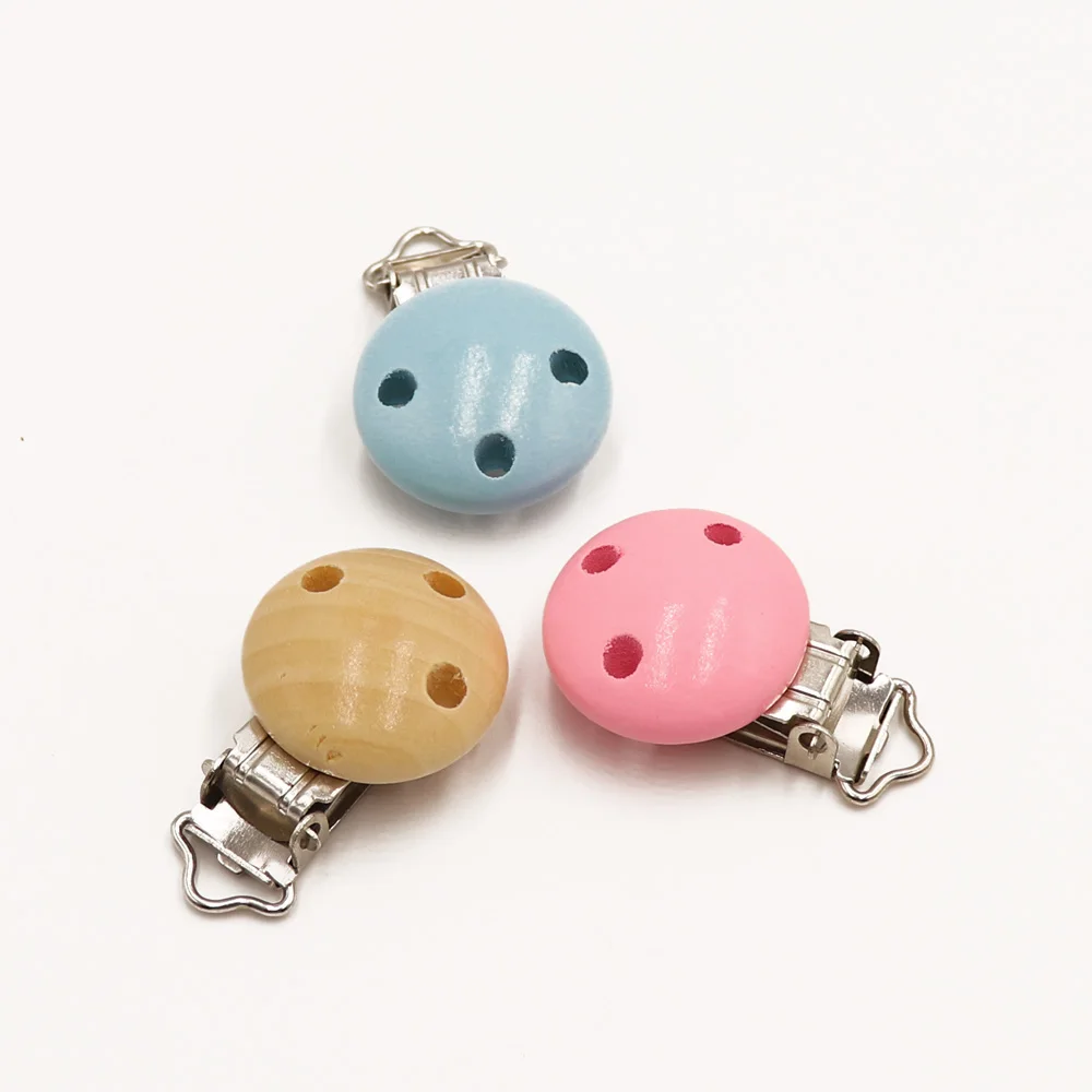 TYRY.HU 2pcs Metal Wooden Baby Pacifier Clips Holders Cute Infant Soother Clasps Pacifier Chain DIY Accessories Tools