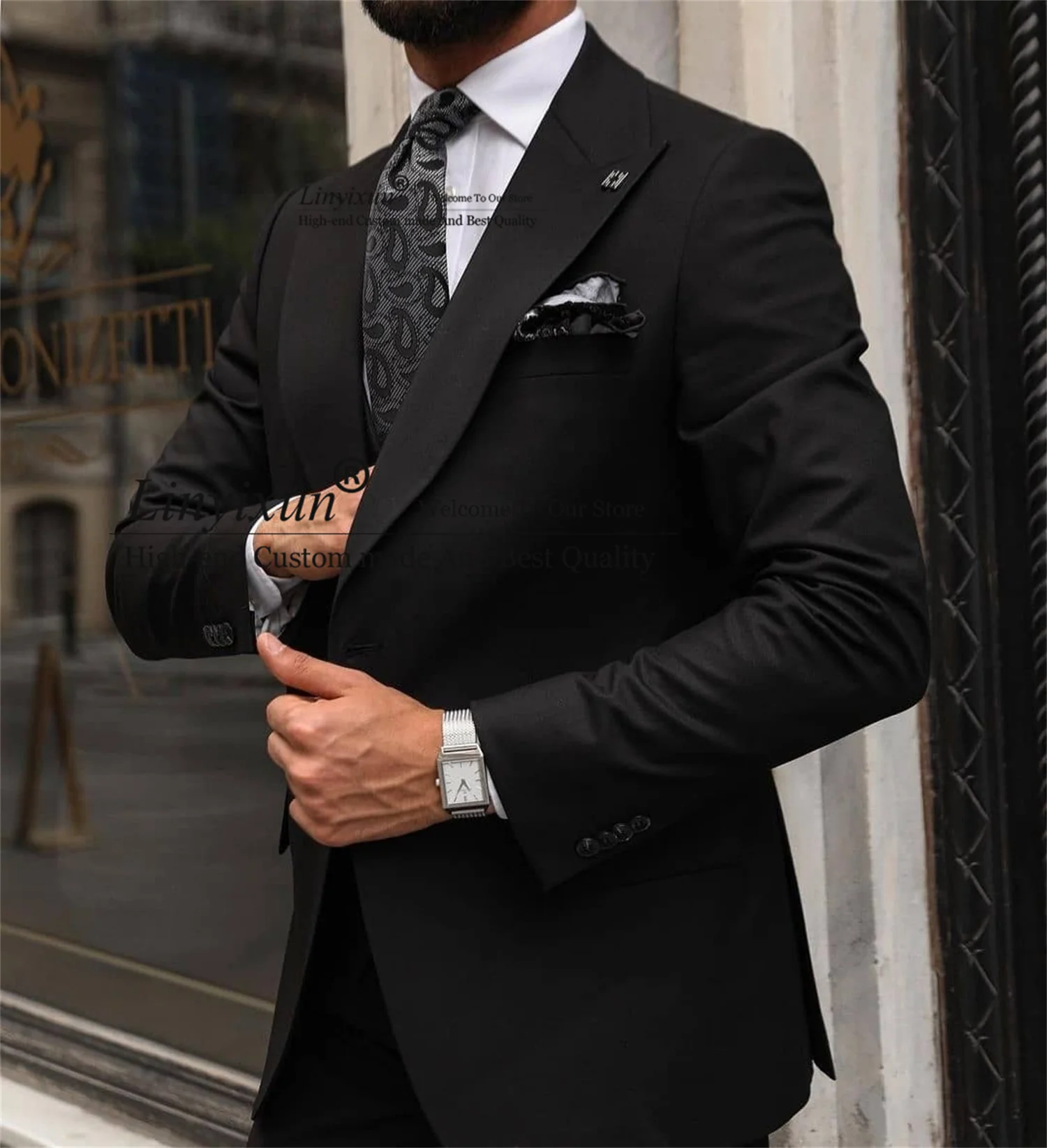 

Formal Black Men Suits 2022 Slim Fit Wedding Groom Tuxedos Peaked Lapel Business Male Blazer 3 Pieces Sets Costume Homme костюм