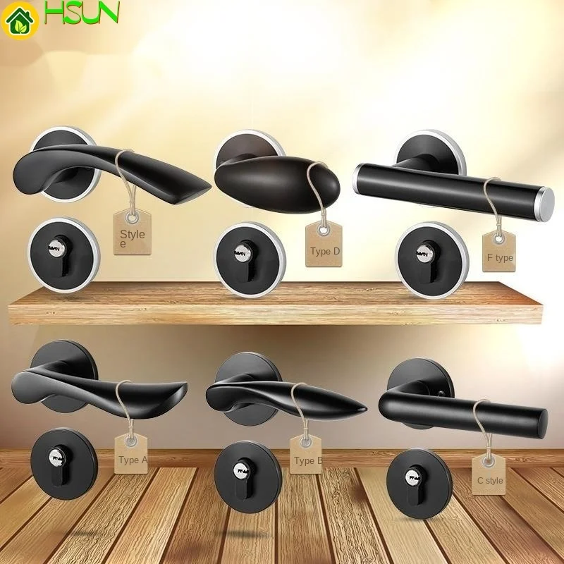 

door lock European style modern silent bedroom lock black simple indoor door lock wooden door handle lock