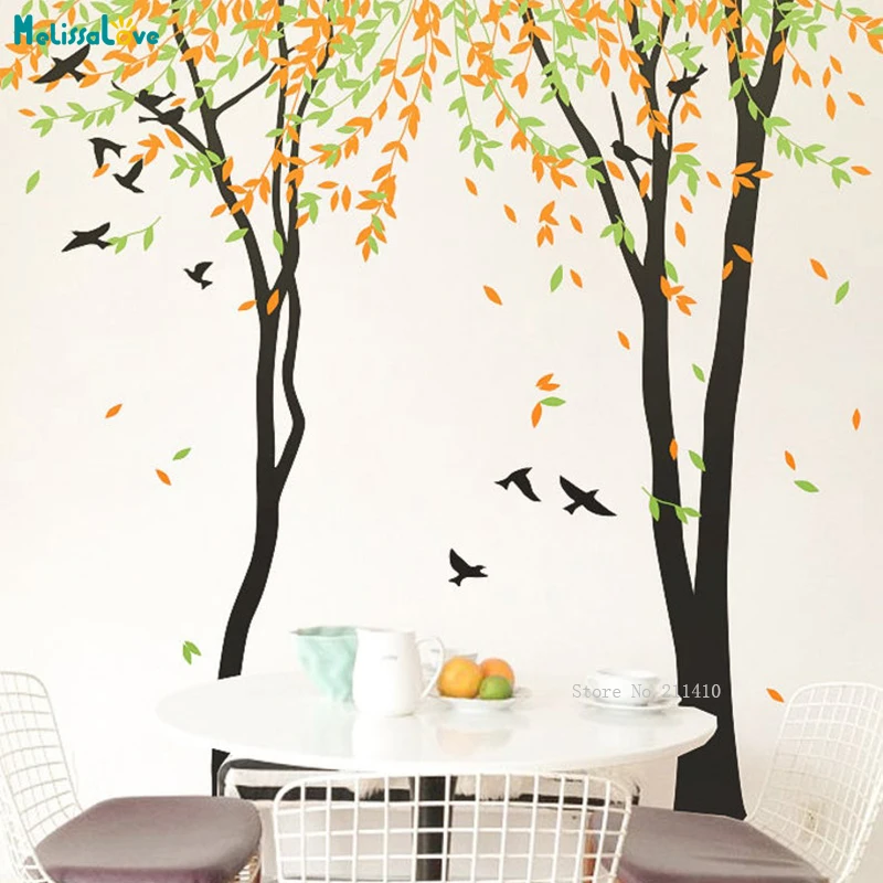 

Customs Two Colors Large Trees Wall Sticker Nursery Home Decor Living Room Decals Nursery With Birds Vinyl Murals YT3613