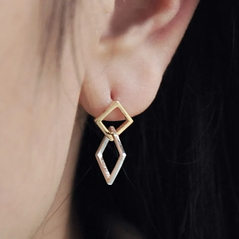 Real 925 Sterling Silver Double square Earrings for Women Girls Gift Hot Fashion sterling-silver-jewelry Women Earrings