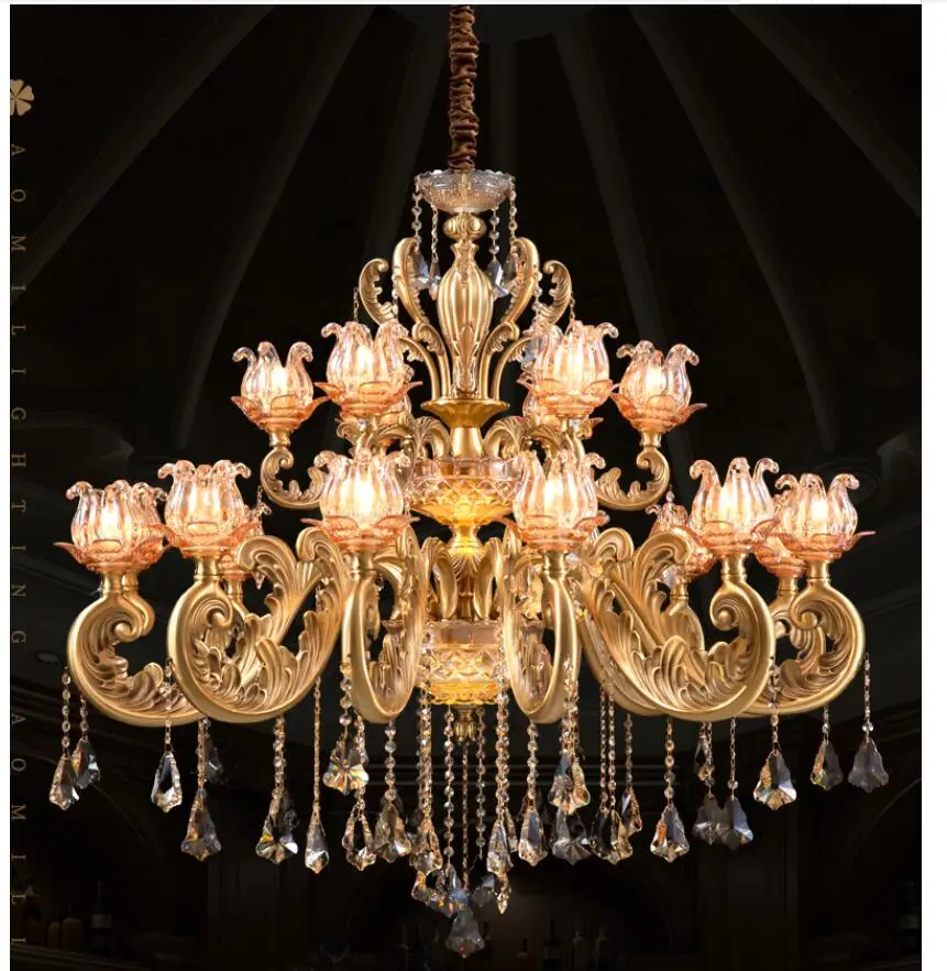 European Modern D115cm H120cm 18L Crystal Chandelier 100% Copper Hotel Lamp Restaurant Lamp 90V~240V LED K9 Crystal Chandelier