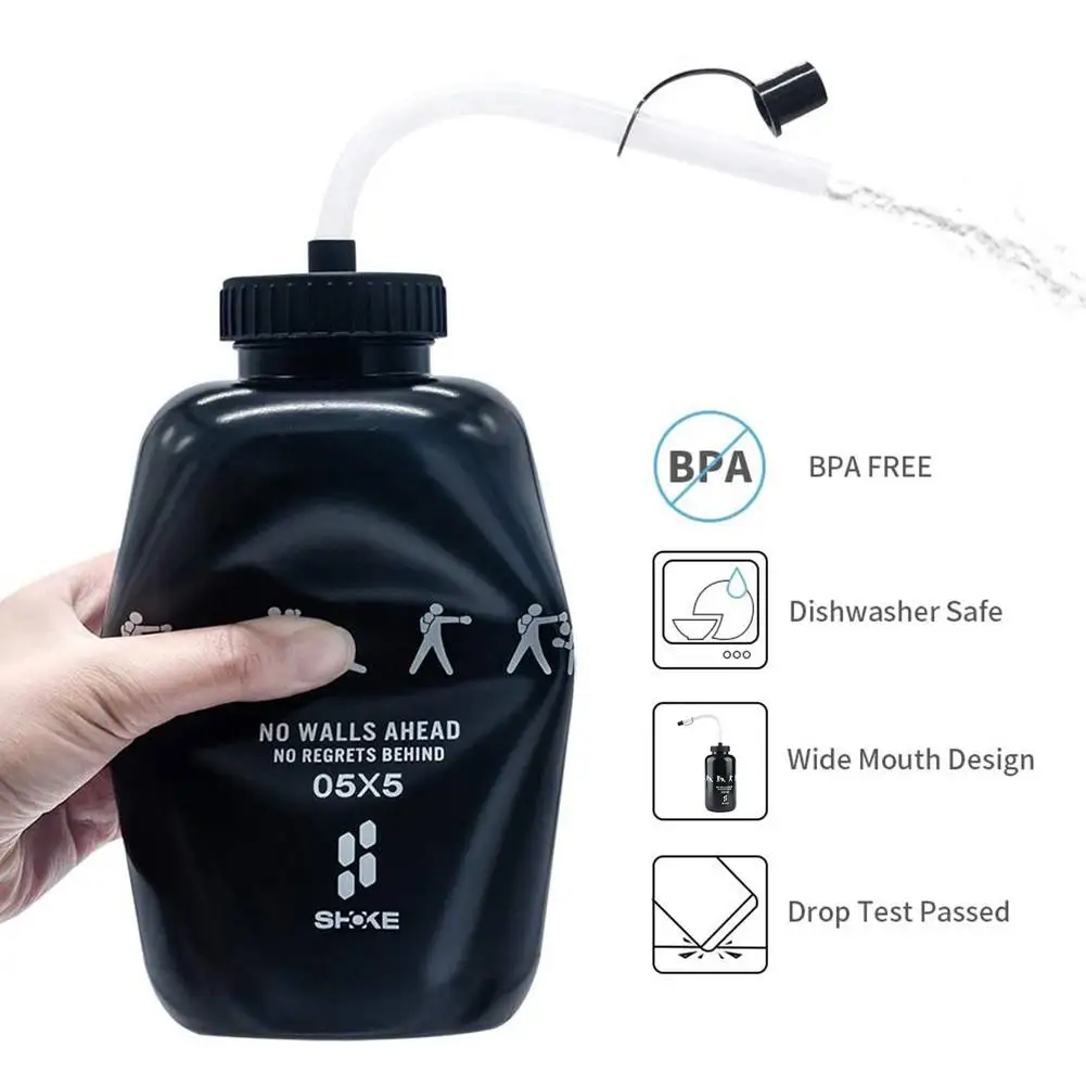 Outdoor Water Bottle With Long Straw BPA Free Plastic Goalie Boxing Water Bottle 1 Liter For Sport Perfect For Hockey Football